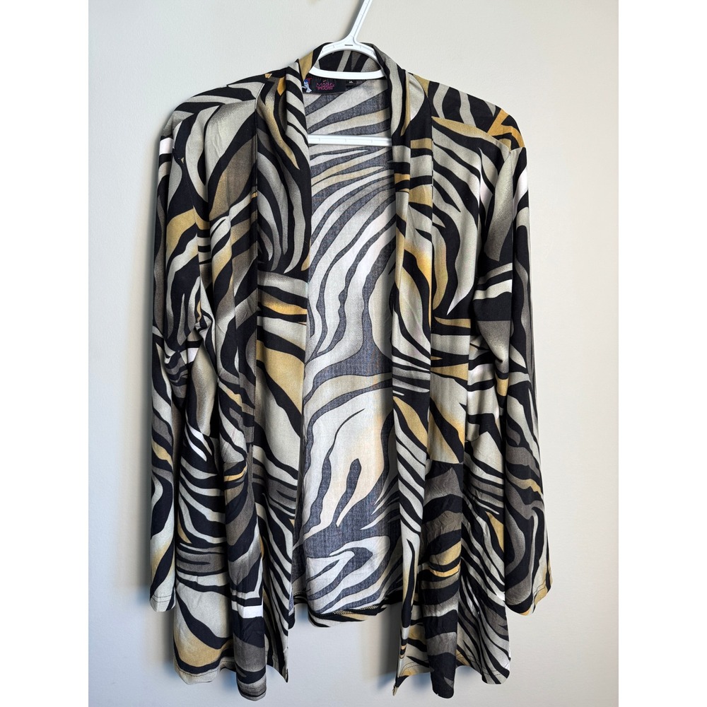 Model France Zebra Print Open Front Cardigan Jacket‎ Bohemian Chic Mob Wife XL